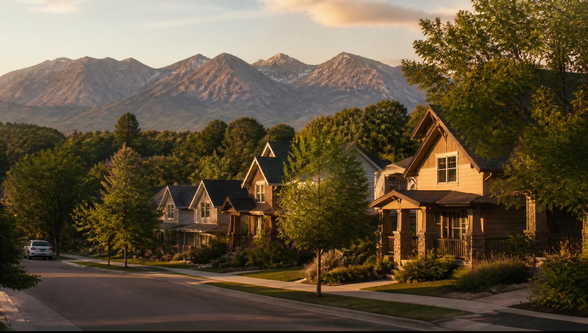 Northern Colorado neighborhood with the Rocky Mountain foothills behind it